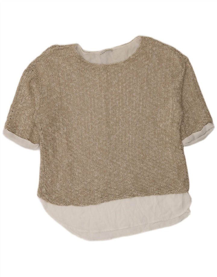 Zara Oversized hæklet bluse Top UK 14 Medium Beige Colourblock