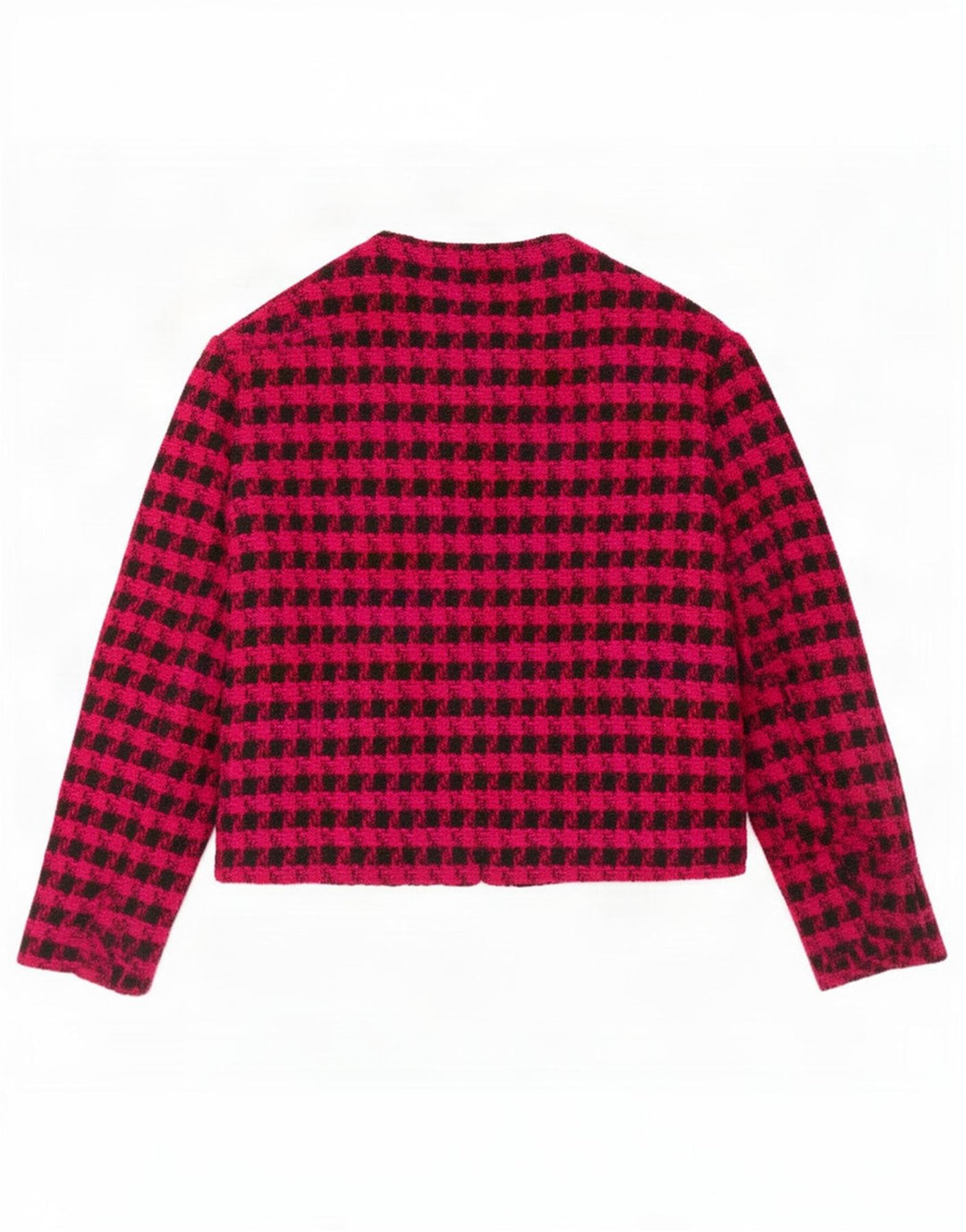 Vintage 3/4-ærmet Bolero-jakke til kvinder IT 42 Medium Pink Houndstooth-uld