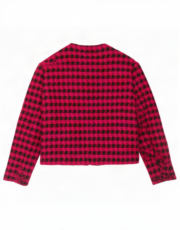 Vintage 3/4-ærmet Bolero-jakke til kvinder IT 42 Medium Pink Houndstooth-uld