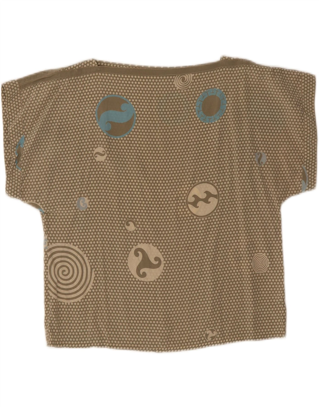 Vintage Dame T-Shirt Top UK 12 Medium Green Spotted