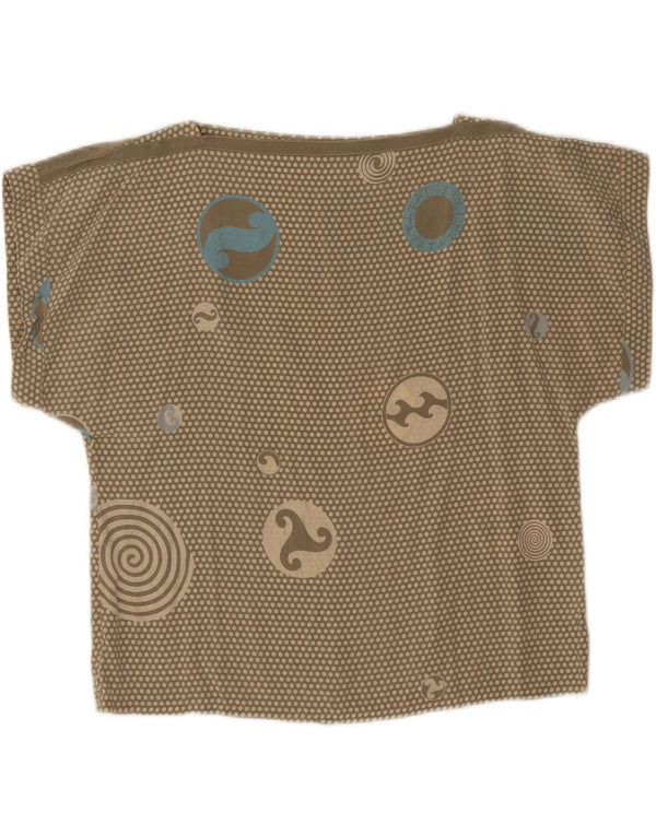 Vintage Dame T-Shirt Top UK 12 Medium Green Spotted