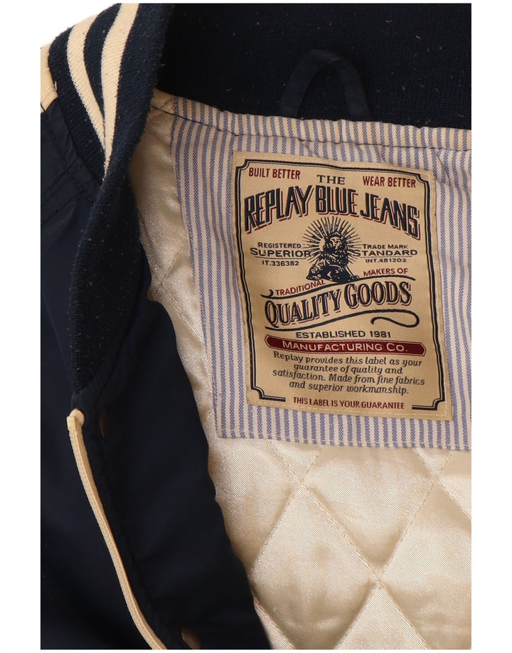 REPLAY Herre Graphic Varsity Jacket UK 38 Medium Navy Blue Colourblock