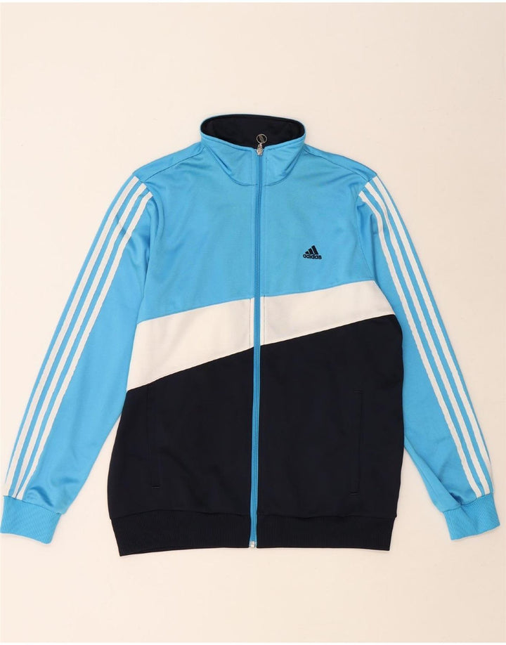 ADIDAS Boys Tracksuit Top Jacket 15-16 Years Blue Colourblock Polyester