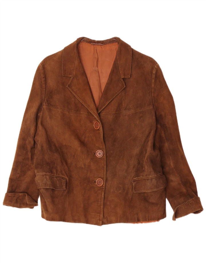 Vintage dame ruskind 3-knaps blazerjakke størrelse 14 Medium Brun Classic