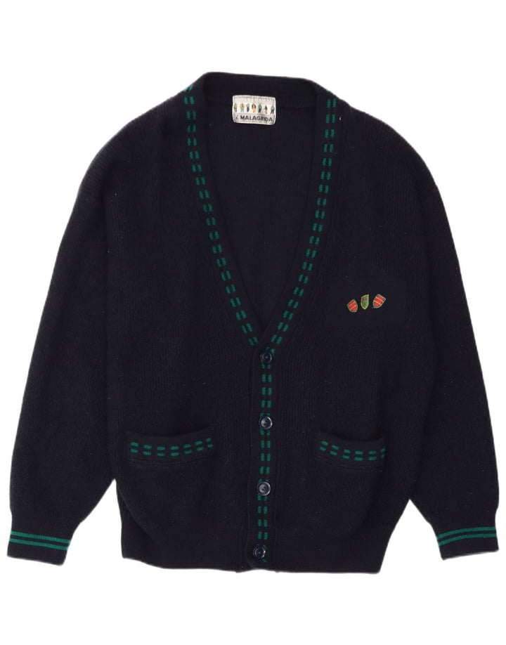 Malagrida herre cardigan sweater Medium marineblå stribet uld