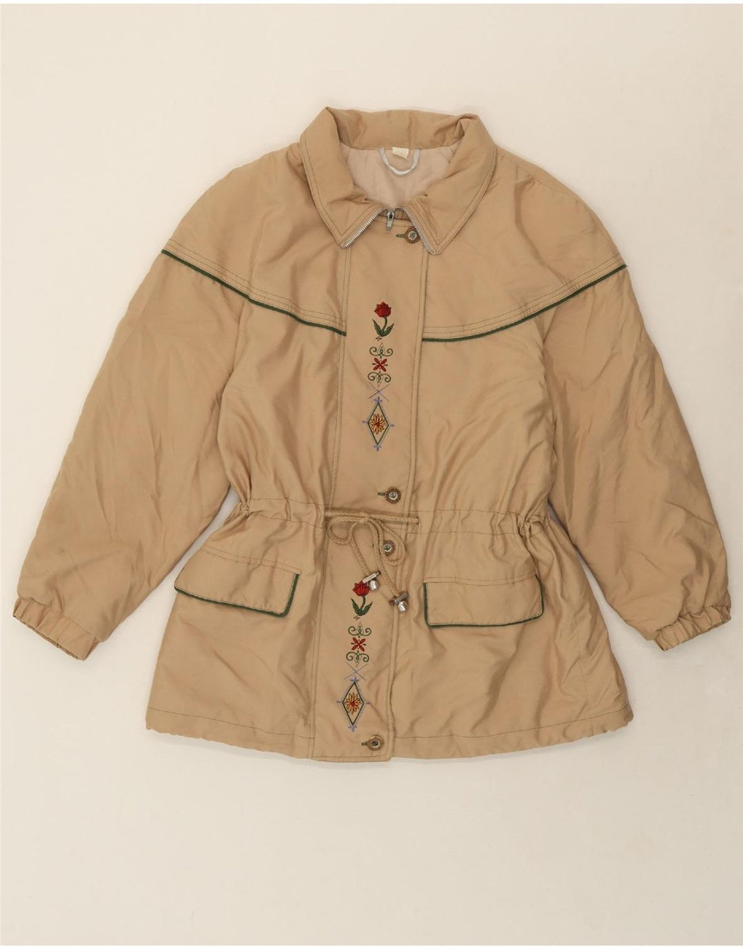 VINTAGE Womens Windbreaker Jacket UK 14/16 Large Beige Polyester Vintage Vintage and Second-Hand Vintage from Messina Hembry 