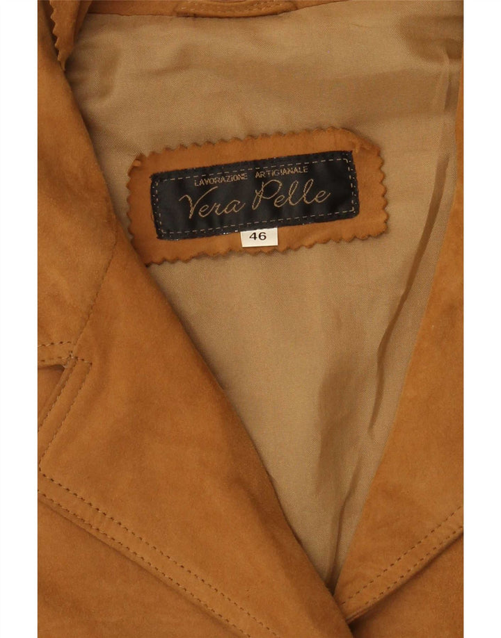 Vintage Dame Ruskindsjakke IT 46 Large Beige Læder