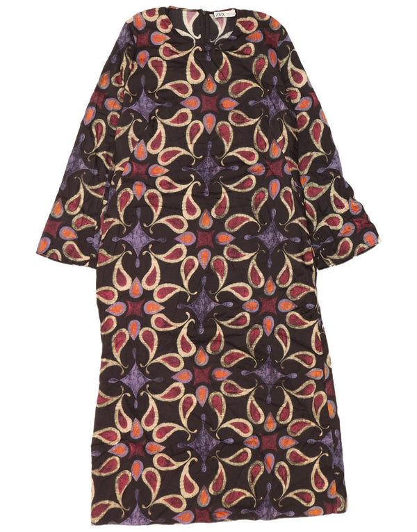 Zara Womens Long Sleeve Maxi Dress UK 18 XL Black Paisley Polyester