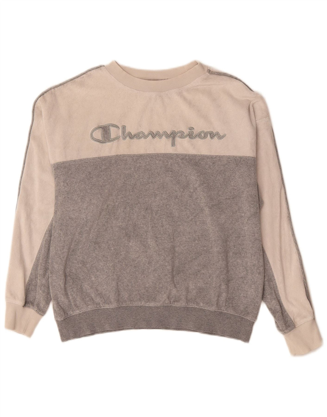 CHAMPION Graphic Sweatshirt Jumper UK 14 Medium Grey Colourblock