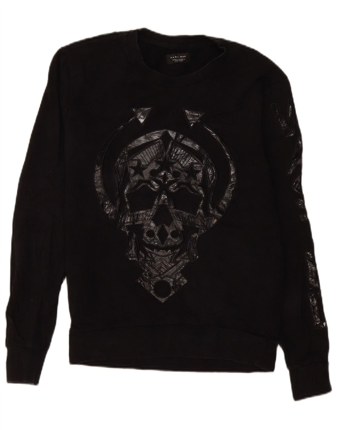 Zara Herre grafisk sweatshirt Jumper Medium Sort Polyester