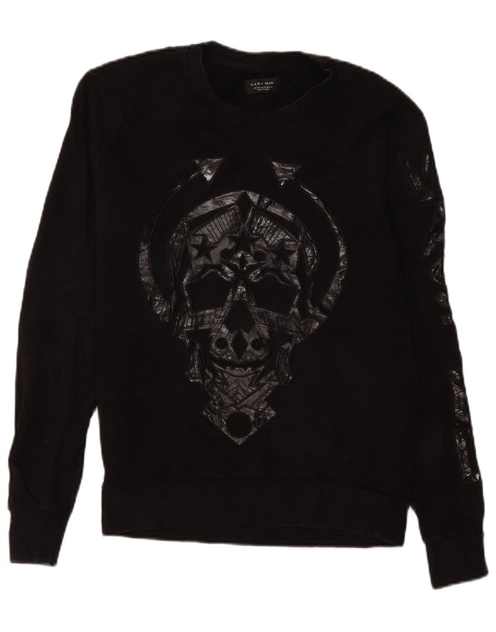 Zara Herre grafisk sweatshirt Jumper Medium Sort Polyester