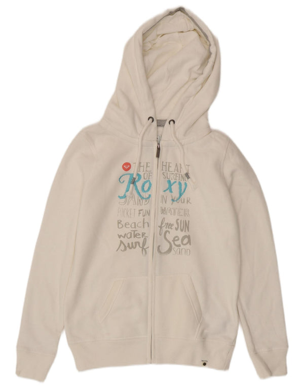 Roxy Dame Grafisk Hættetrøje Sweater UK 10 Small White Bomuld