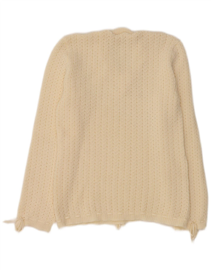 VINTAGE Dame V-hals sweater UK 12 Medium Off White