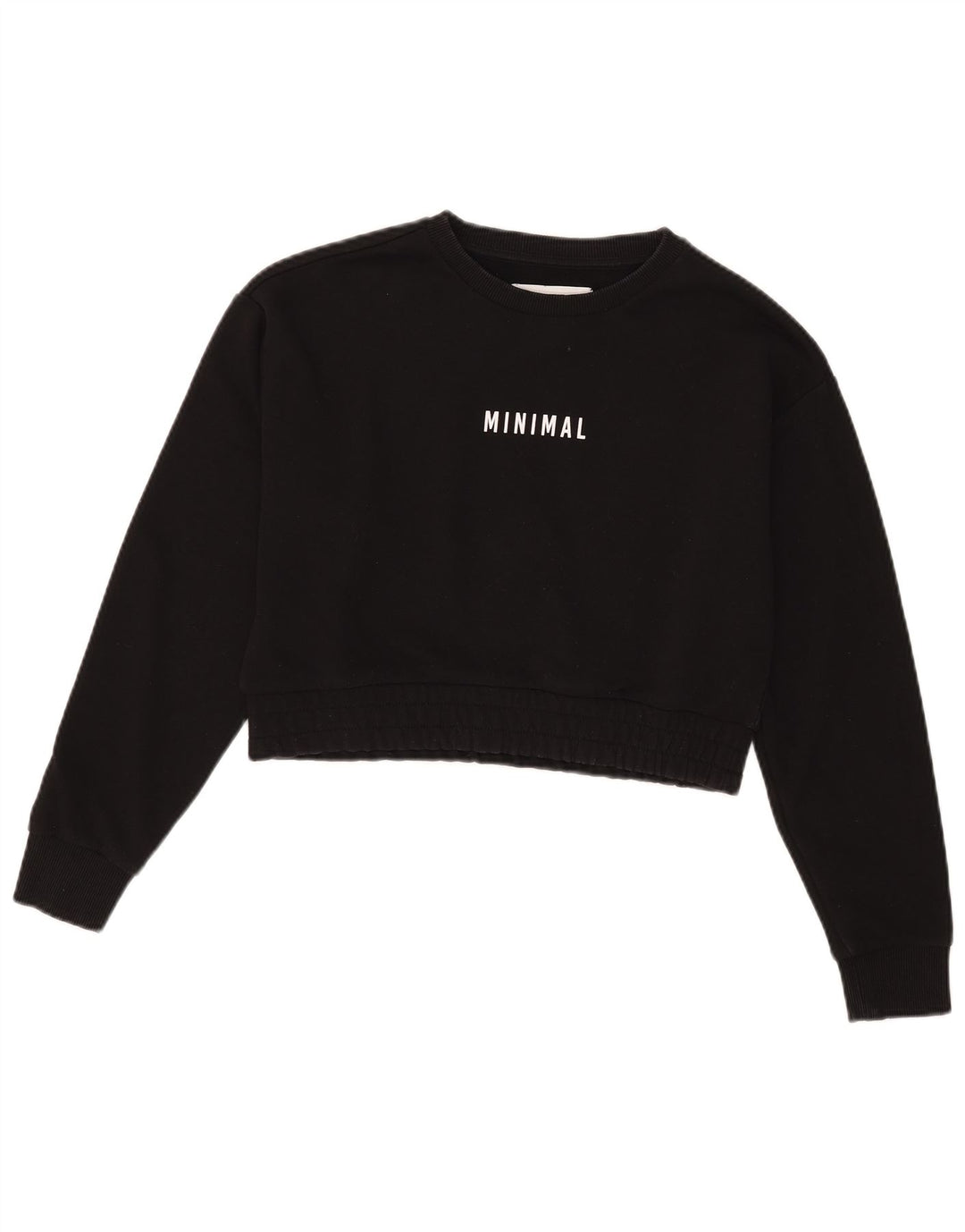 Minimal Womens Crop Graphic Sweatshirt Jumper UK 10 Small Black Bomuld
