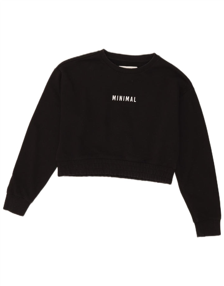 Minimal Womens Crop Graphic Sweatshirt Jumper UK 10 Small Black Bomuld