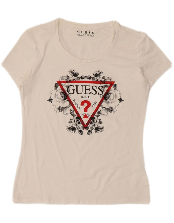 Guess Womens Graphic T-Shirt Top UK 12 Medium White