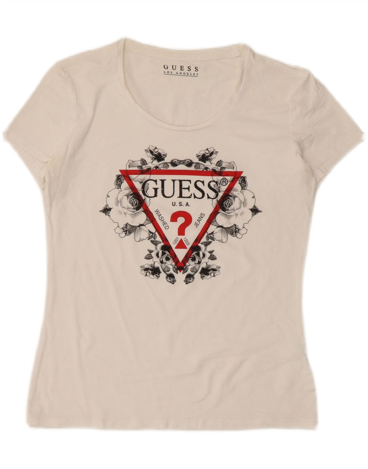 Guess Grafisk T-shirt top til kvinder UK 12 Medium White