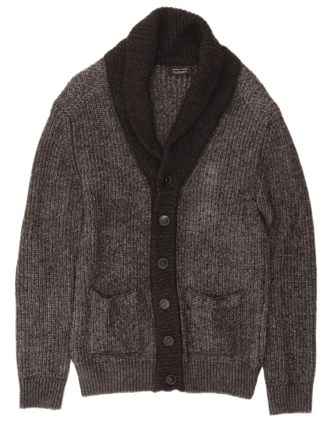 Zara Herre Cardigan Sweater Stor Grå Flecked Acryl