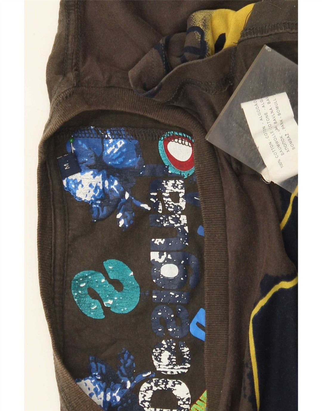 Desigual Herre grafisk T-shirt Top Medium Brun Bomuld