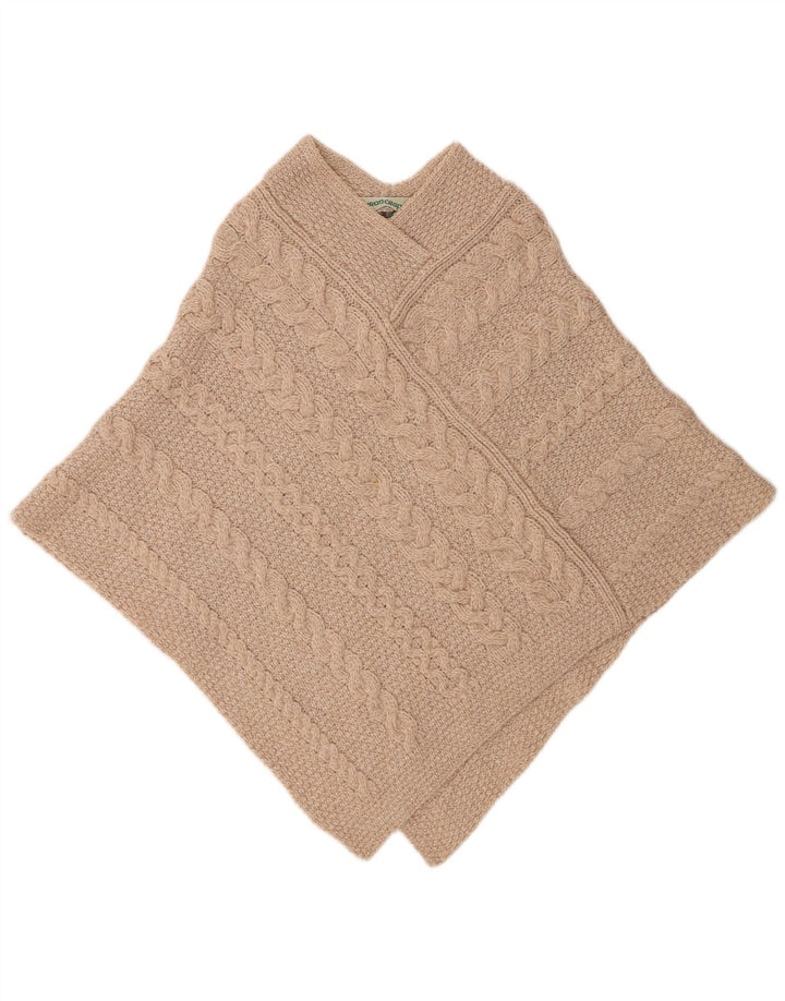 Aran Crafts Dame Oversized Poncho Jumper UK 10 Small Beige Merino Wool