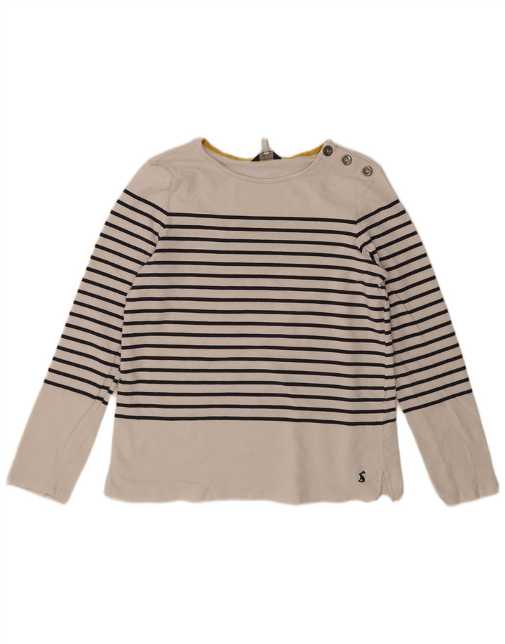 Joules Dame Top Langærmet UK 12 Medium Hvid Stribet Bomuld