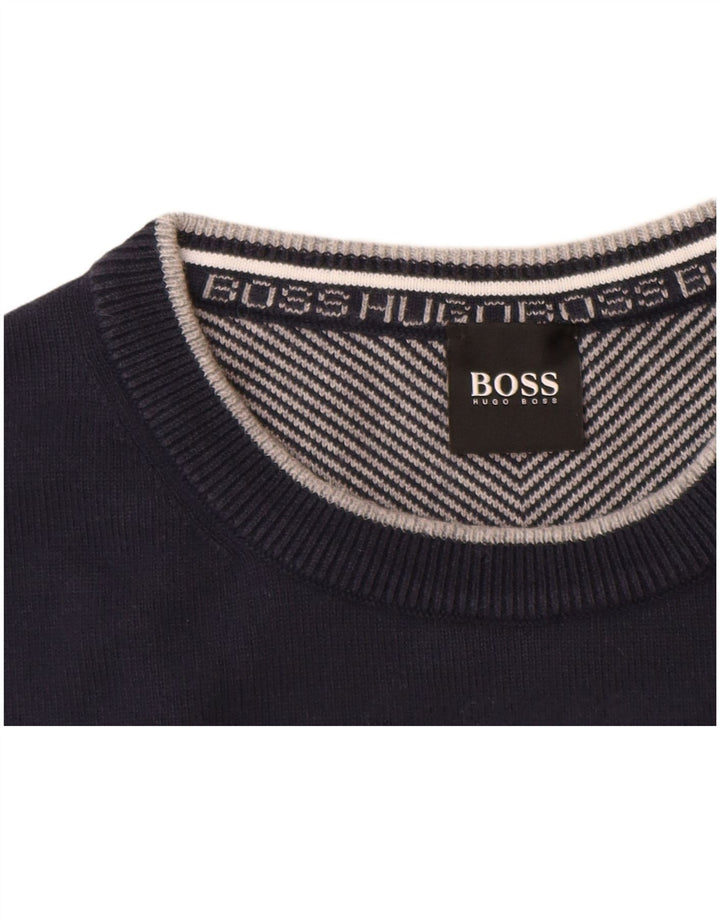 HUGO BOSS Herre sweater med rund hals, stor marineblå bomuld