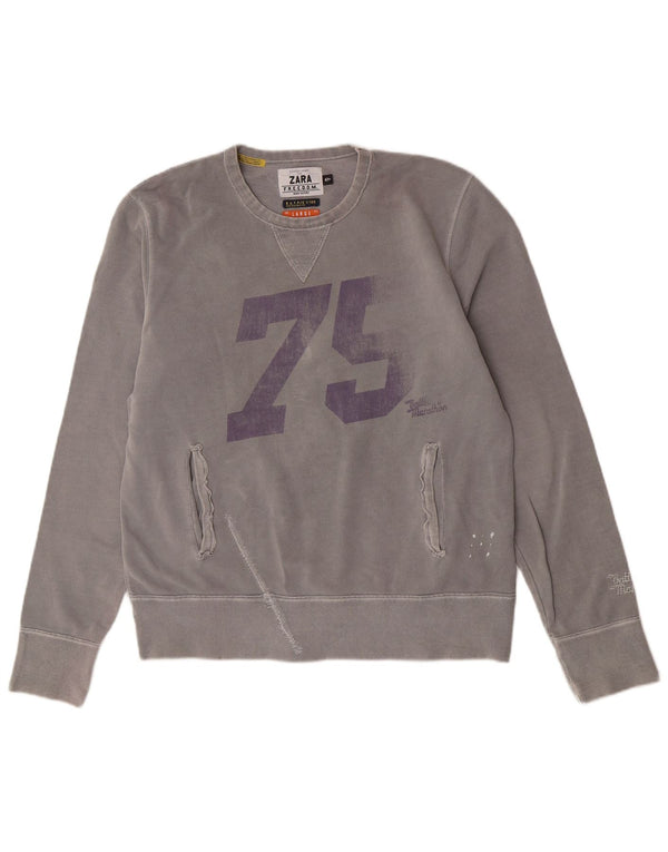 Zara Herre Grafisk Sweatshirt Jumper Stor Grå Bomuld