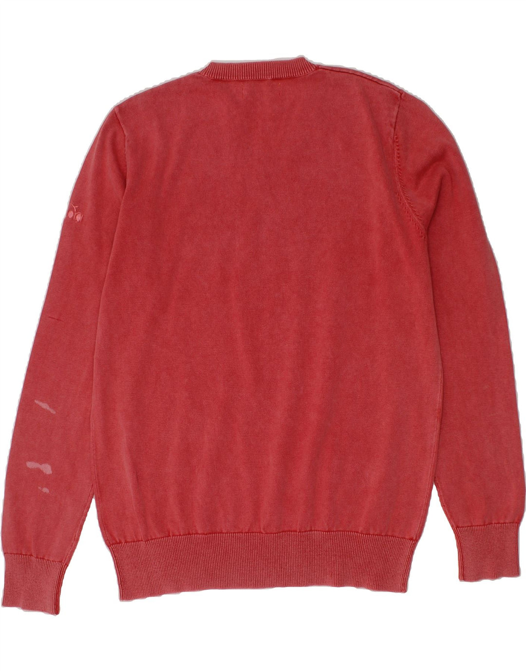 DIADORA Womens V-Neck Jumper Sweater UK 14 Medium Red Cotton Vintage Diadora and Second-Hand Diadora from Messina Hembry 