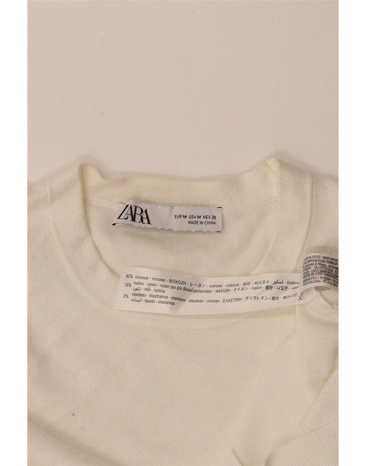 Zara Dame Vest Tank Top UK 12 Medium Off White Viscose