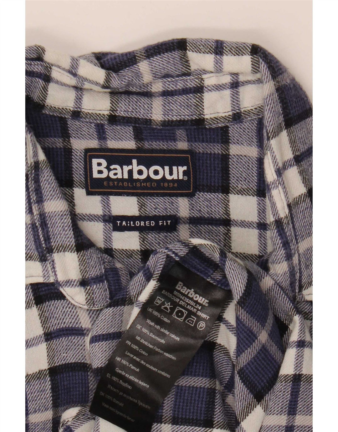 Barbour herre skræddersyet pasform flannel skjorte lille marineblå ternet bomuld