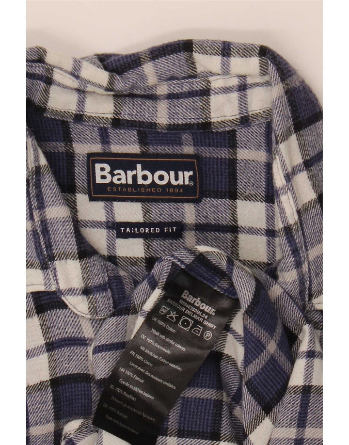 Barbour herre skræddersyet pasform flannel skjorte lille marineblå ternet bomuld