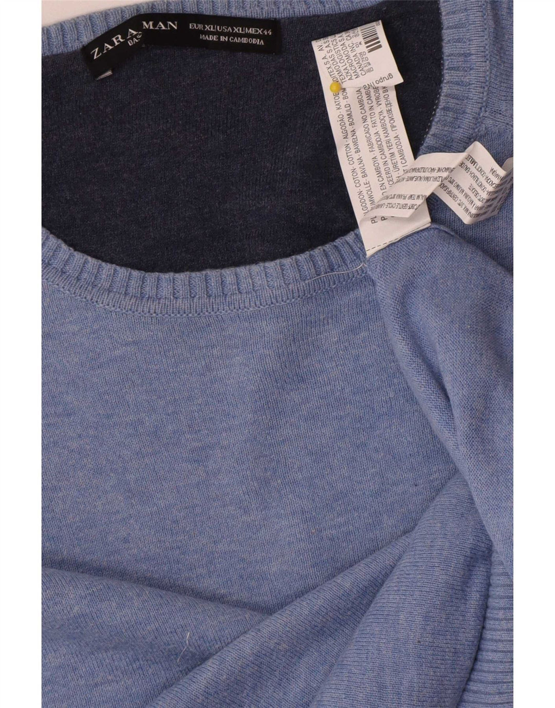 Zara Herre sweater med rund hals XL blå bomuld