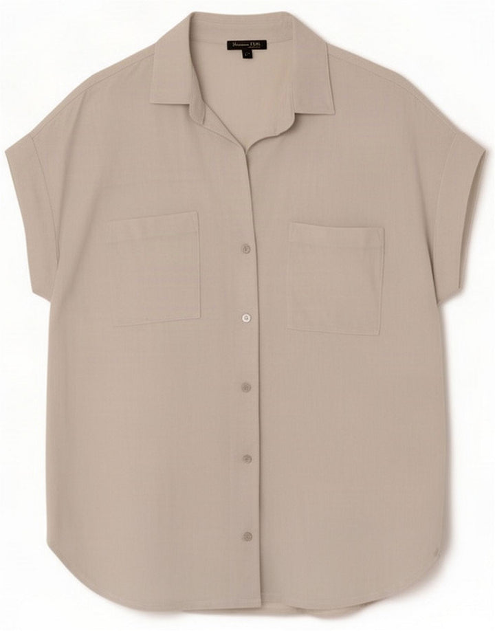 Massimo Dutti Kvinder Kortærmet Oversized Skjortebluse UK 14 Medium Blå