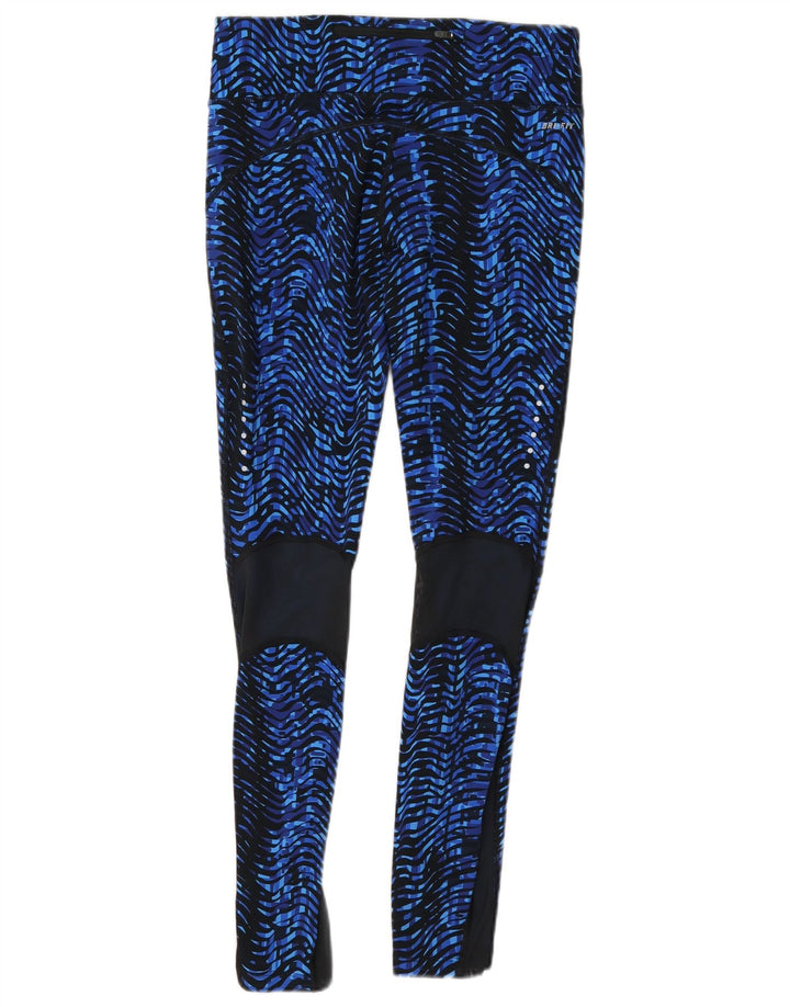 Nike Dame Dri Fit Leggings med abstrakt mønster UK 12 Medium Blue Chevron