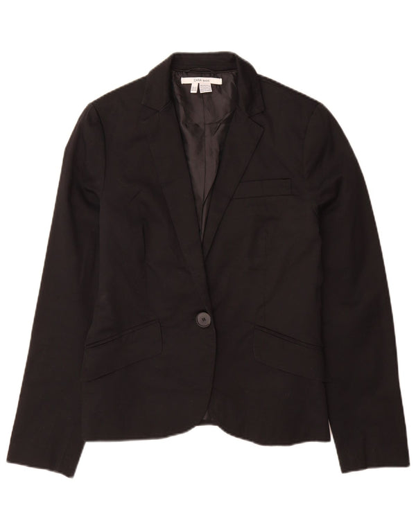 Zara Dame 1 Knap Blazer Jakke UK 12 Medium Sort Bomuld