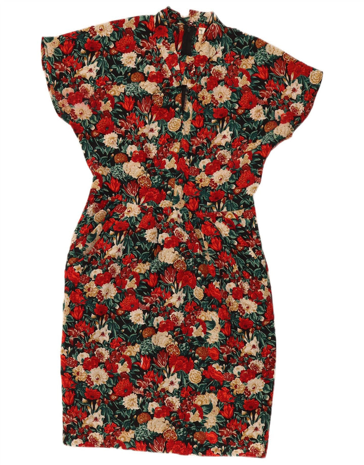 Vintage dameskedekjole IT 46 Stor flerfarvet blomstersilke