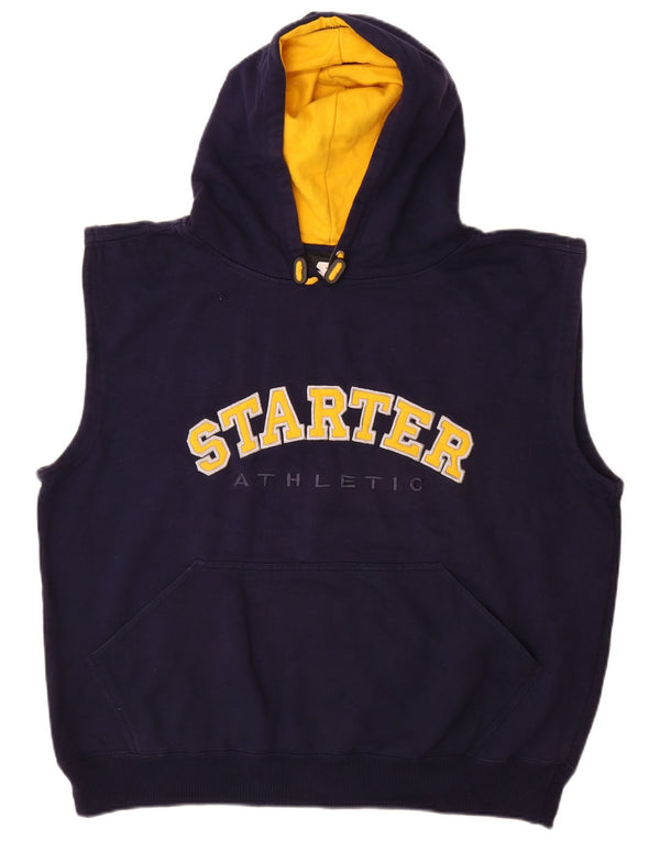 STARTER Mens Graphic Sleeveless Hoodie Jumper Large Navy Blue Cotton