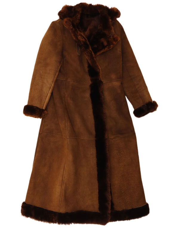 Vintage Dame Hætte Shearling Coat UK 8 Lille Brun