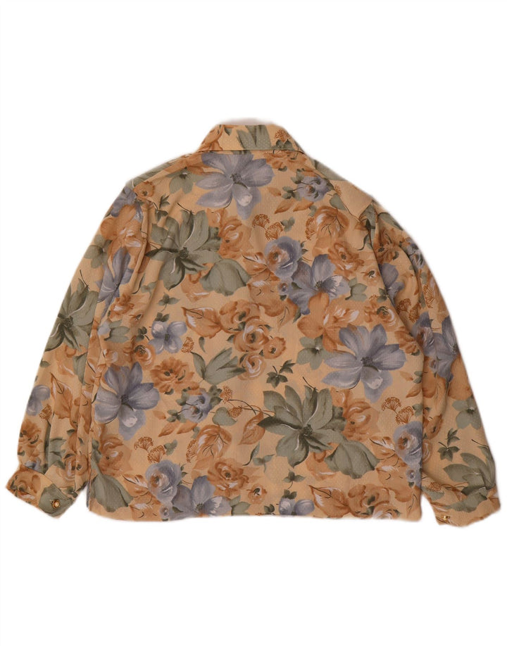 VINTAGE Dame skjortebluse UK 14 Medium Brown Floral Polyester