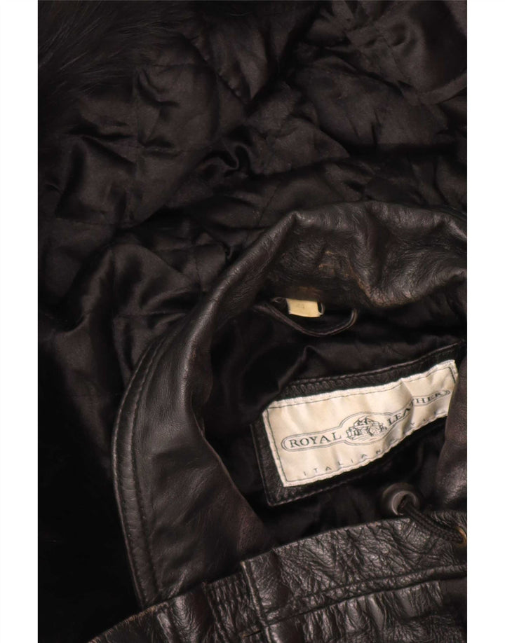 Vintage Dame Hætte Oversized Læderjakke IT 44 Medium Sort
