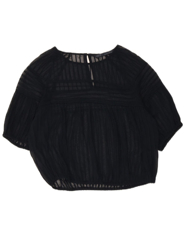 Zara Womens Crop Bluse Top UK 14 Mellem marineblå stribet polyester