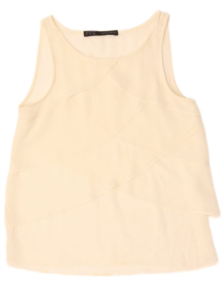 ZARA Dame ærmeløs bluse Top UK 10 Small Off White