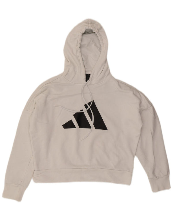Adidas Dame Oversized Crop Graphic Hoodie Jumper UK 4/6 XS Hvid Bomuld