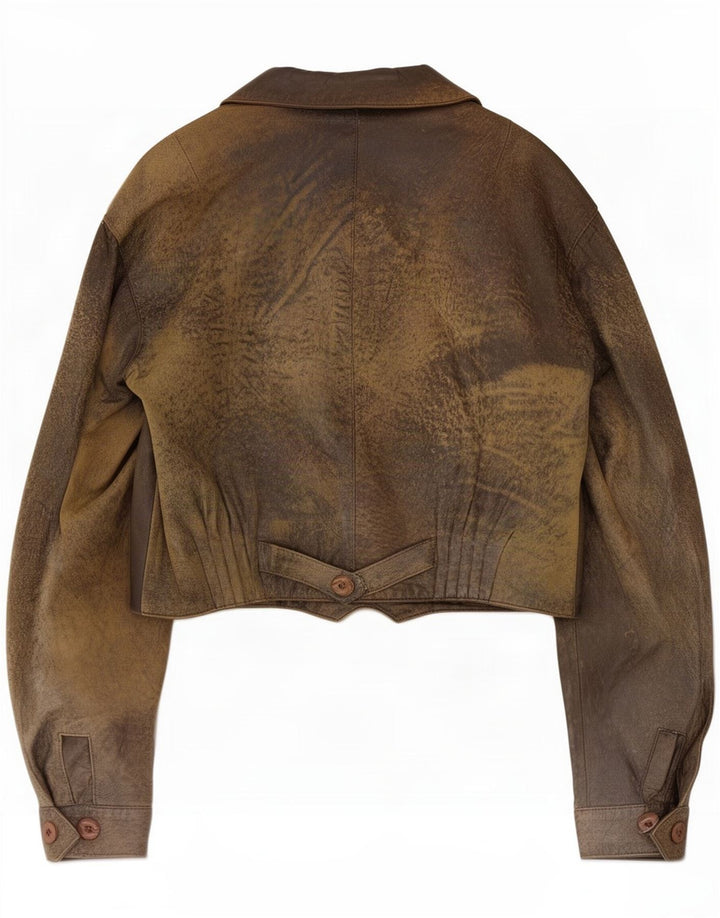 Vintage Dame Crop Læderjakke EU 38 Medium Brun