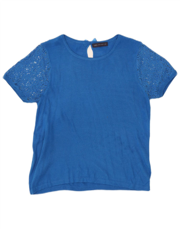 Marks & Spencer Dame Boat Neck Jumper Sweater UK 12 Medium Blue