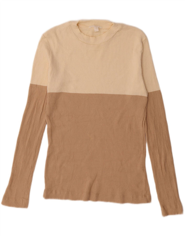 Cos Dame Top Langærmet UK 12 Medium Beige Colourblock Bomuld