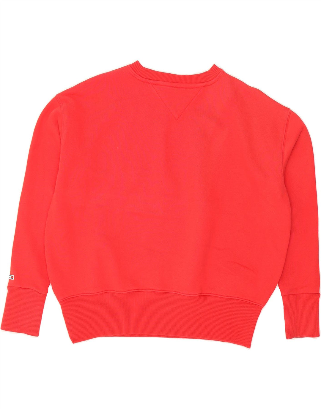 TOMMY HILFIGER Womens Graphic Oversized Sweatshirt Jumper UK 6 XS Red Vintage Tommy Hilfiger and Second-Hand Tommy Hilfiger from Messina Hembry 