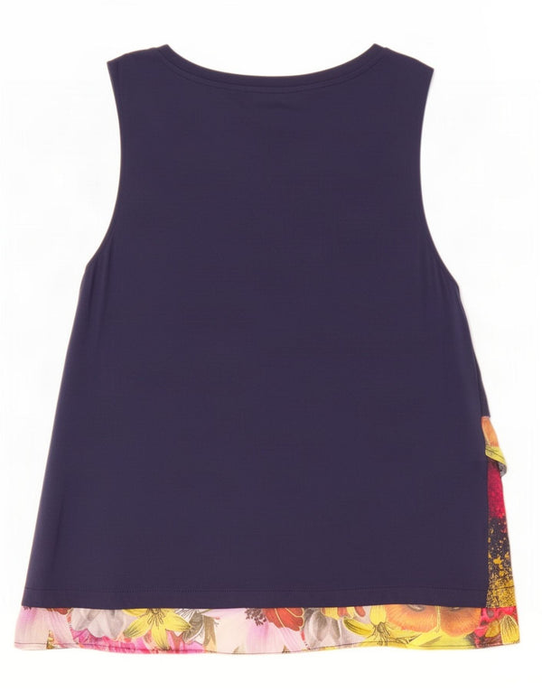 Desigual Womens Graphic Sleeveless Blouse Top UK 20 2XL Navy Blue Floral