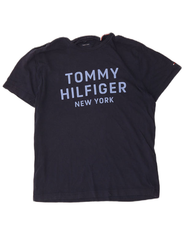 Tommy Hilfiger Herre grafisk T-shirt Top Medium Navyblå Bomuld