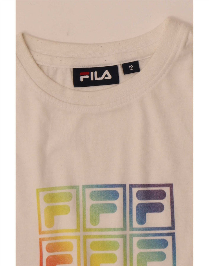 Fila Dame Grafisk T-Shirt Top UK 12 Medium White
